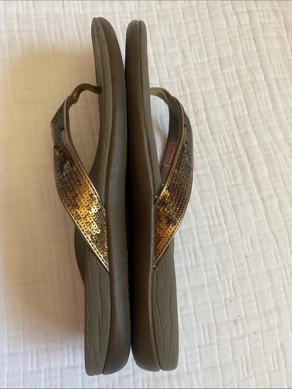 VIONIC Women’s Sequin Strap Flip Flop Sandals - Gold Brown - Picture 4 of 7